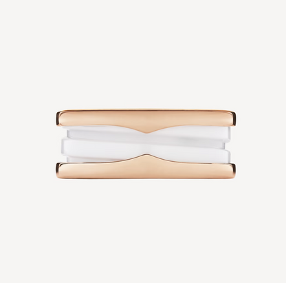 [Glow Muse]ZERO 1 TWO-BAND LOOPS AND WHITE CERAMIC SPIRAL PINK GOLD RING