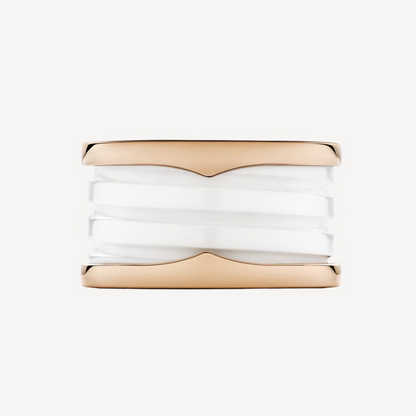 [Glow Muse]ZERO 1 FOUR-BAND LOOPS AND WHITE CERAMIC SPIRAL PINK GOLD RING