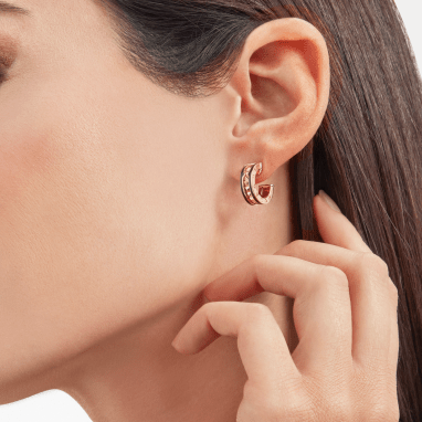 [Glow Muse]ZERO 1 ROCK PINK GOLD EARRINGS WITH STUDDED SPIRAL AND BLACK CERAMIC