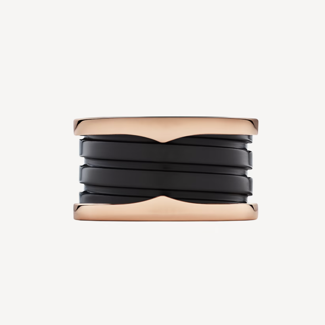 [Glow Muse]ZERO 1 FOUR-BAND LOOPS AND BLACK CERAMIC SPIRAL PINK GOLD RING
