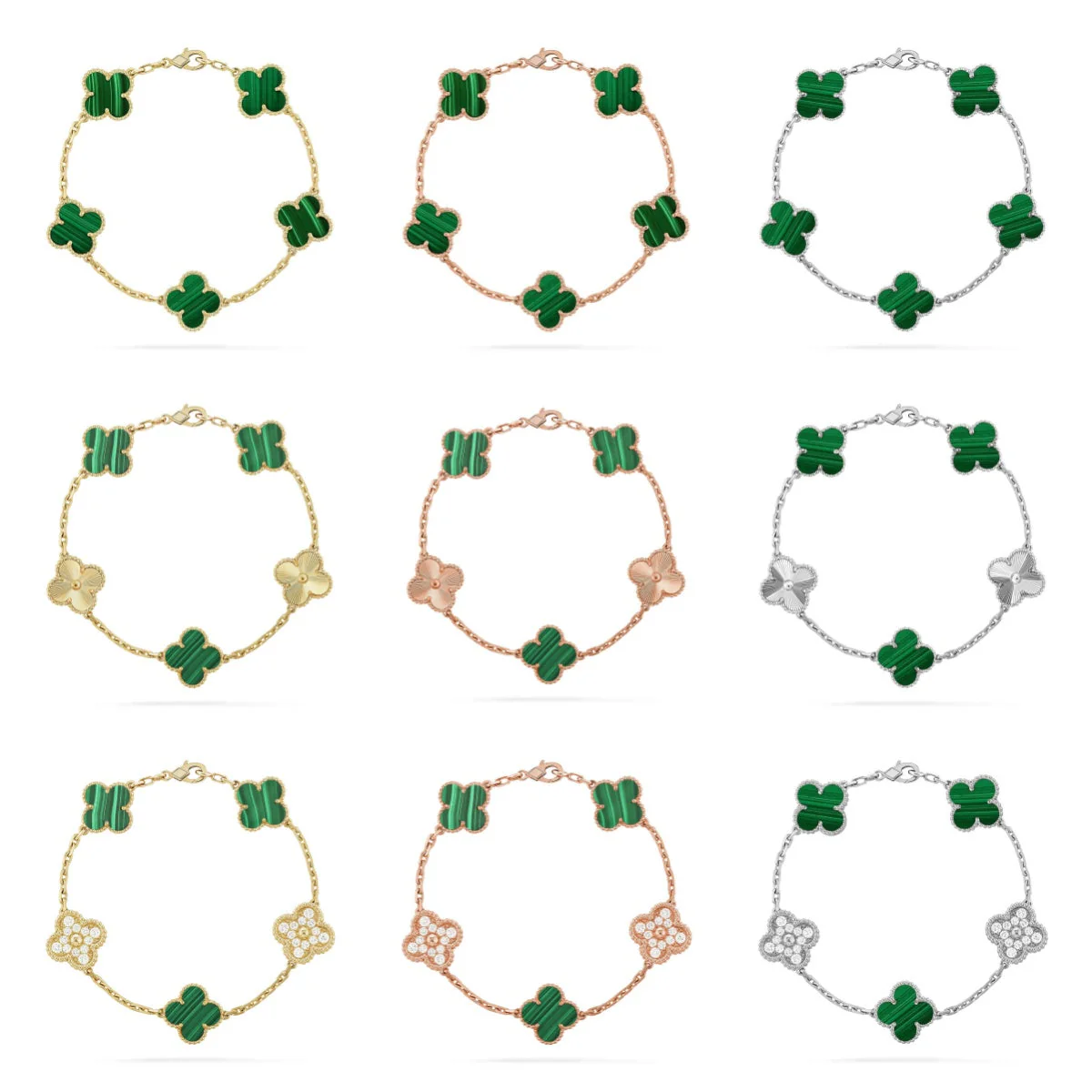 [⭐Glow Muse] CLOVER 5 MOTIF MALACHITE BRACELET COLLECTION