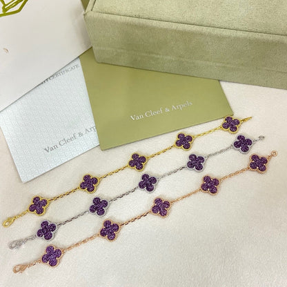 [⭐Glow Muse]NEW PURPLE SAND-GOLD FOUR-LEAF CLOVER 5-FLOWER BRACELET