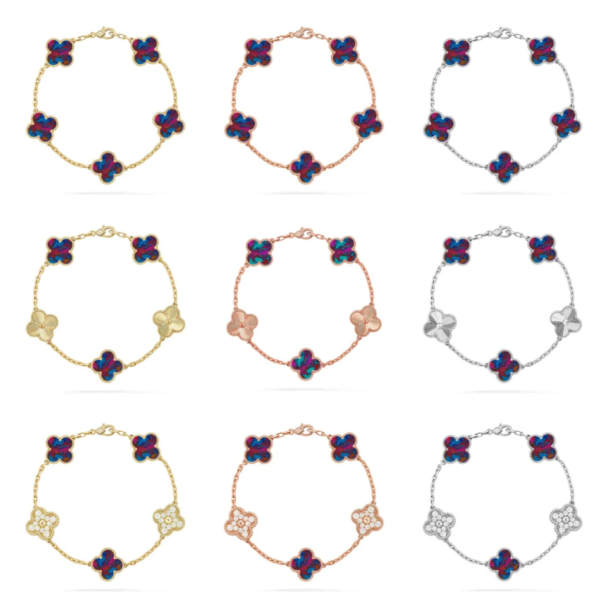 [⭐Glow Muse]CLOVER 5 MOTIF COLOR GEMSTONES BRACELET COLLECTION