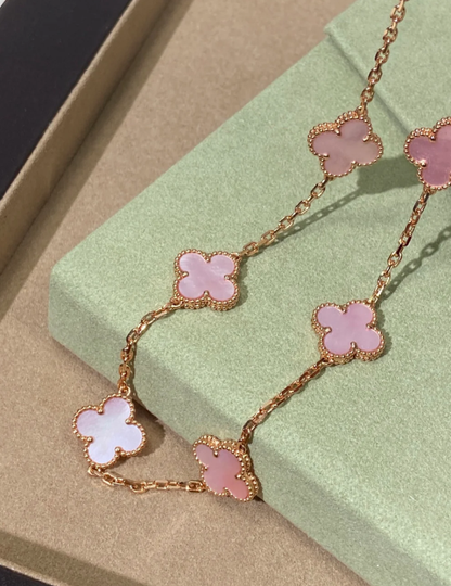 [Glow Muse Jewellery] Pink Necklace with Ten Clover Designs