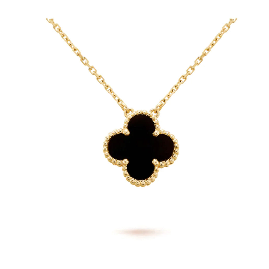 [Glow Muse]CLOVER 15MM BLACK ONYX SINGLE FLOWER NECKLACE