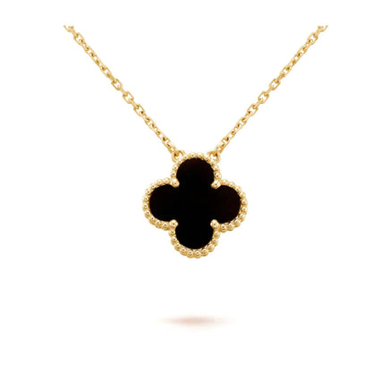 [Glow Muse]CLOVER 15MM BLACK ONYX SINGLE FLOWER NECKLACE