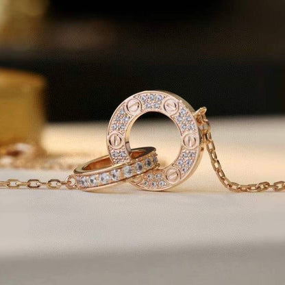 [Glow Muse]LOVE 7.6MM NECKLACE ROSE GOLD AND SILVER  FULL DIAMOND