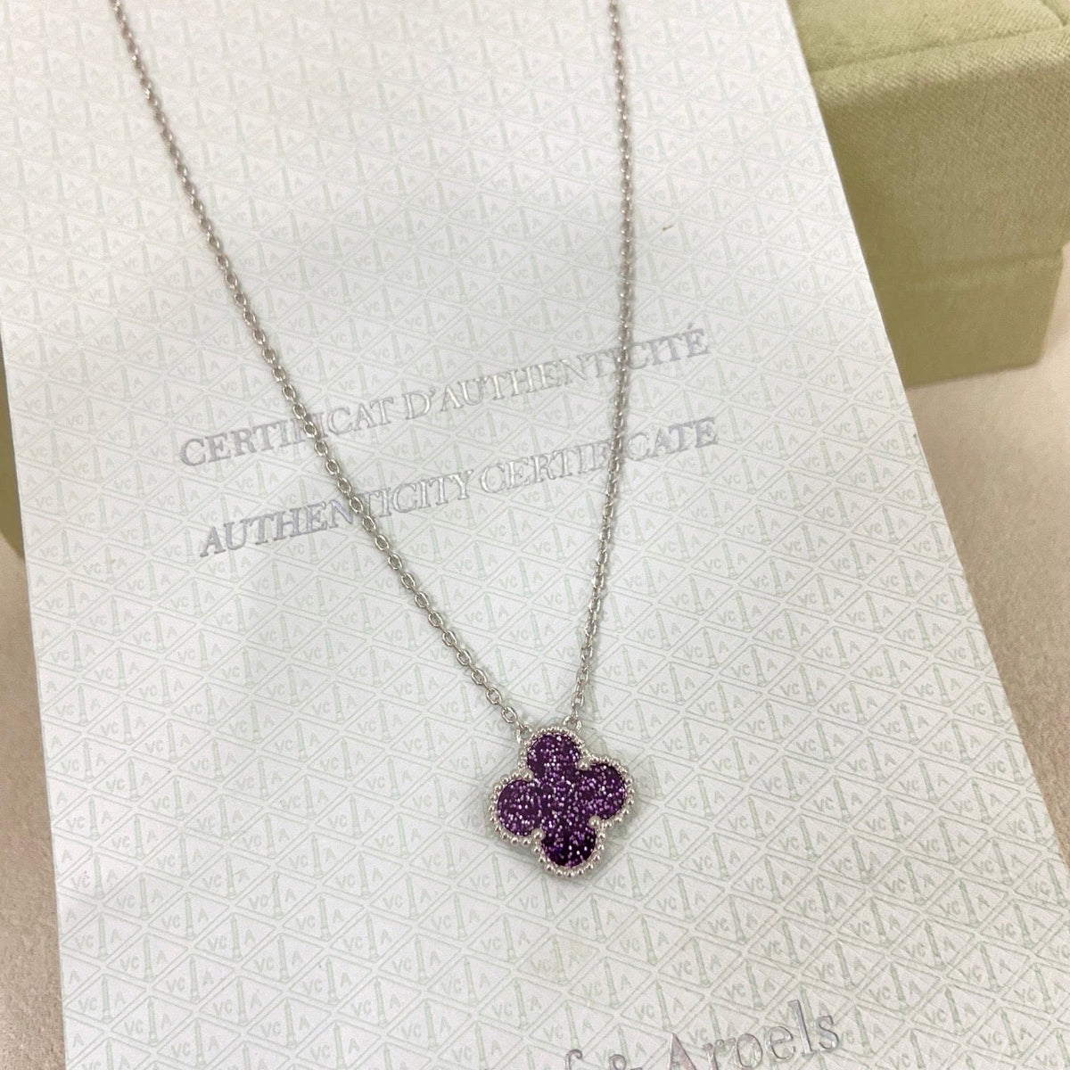 [⭐Glow Muse]NEW 15MM PURPLE SAND-GOLD FOUR-LEAF CLOVER NECKLACE