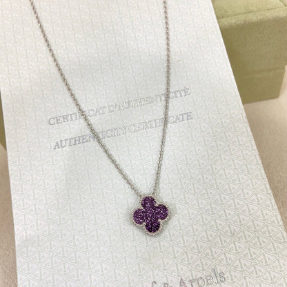 [⭐Glow Muse]NEW 15MM PURPLE SAND-GOLD FOUR-LEAF CLOVER NECKLACE