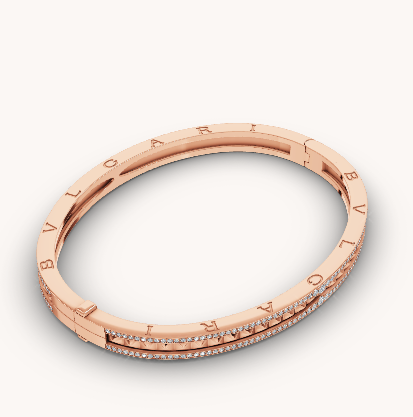 [Glow Muse]ZERO 1 SPIRAL AND PAVED DIAMOND PINK GOLD BRACELET