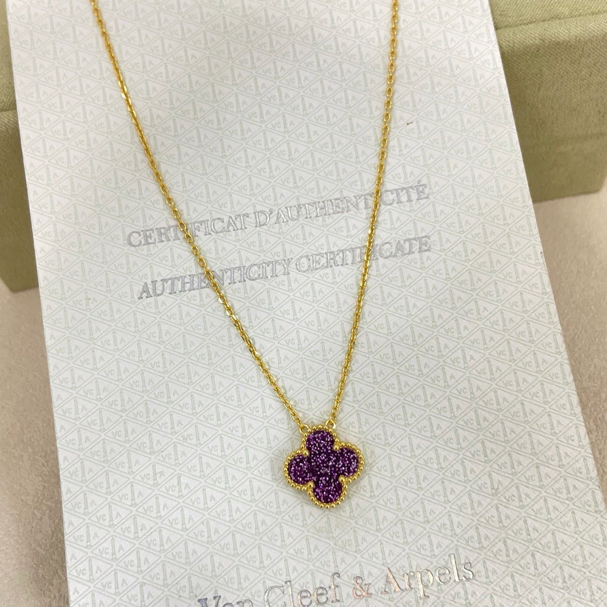 [⭐Glow Muse]NEW 15MM PURPLE SAND-GOLD FOUR-LEAF CLOVER NECKLACE