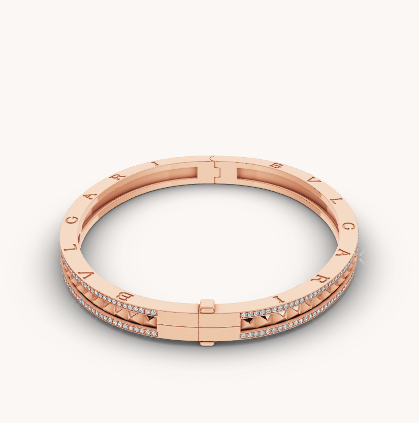 [Glow Muse]ZERO 1 SPIRAL AND PAVED DIAMOND PINK GOLD BRACELET