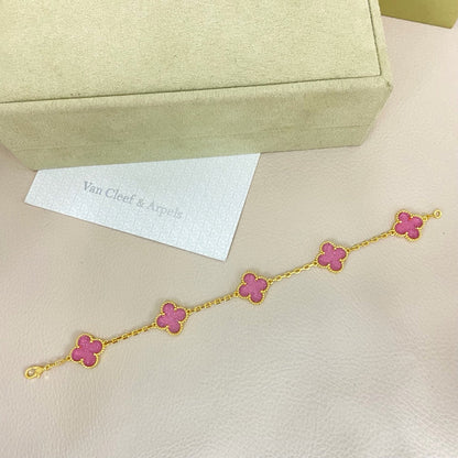 [⭐Glow Muse]NEW BUBBLE PINK ENAMEL 5-FLOWER BRACELET
