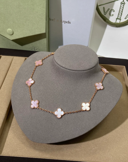 [Glow Muse Jewellery] Pink Necklace with Ten Clover Designs