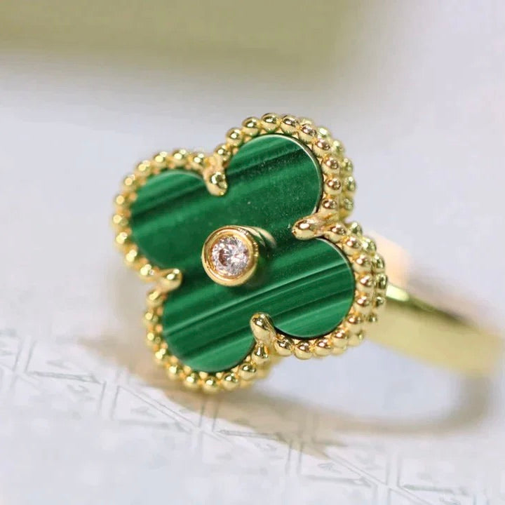 [Glow Muse]CLOVER MALACHITE RING GOLD DIAMOND