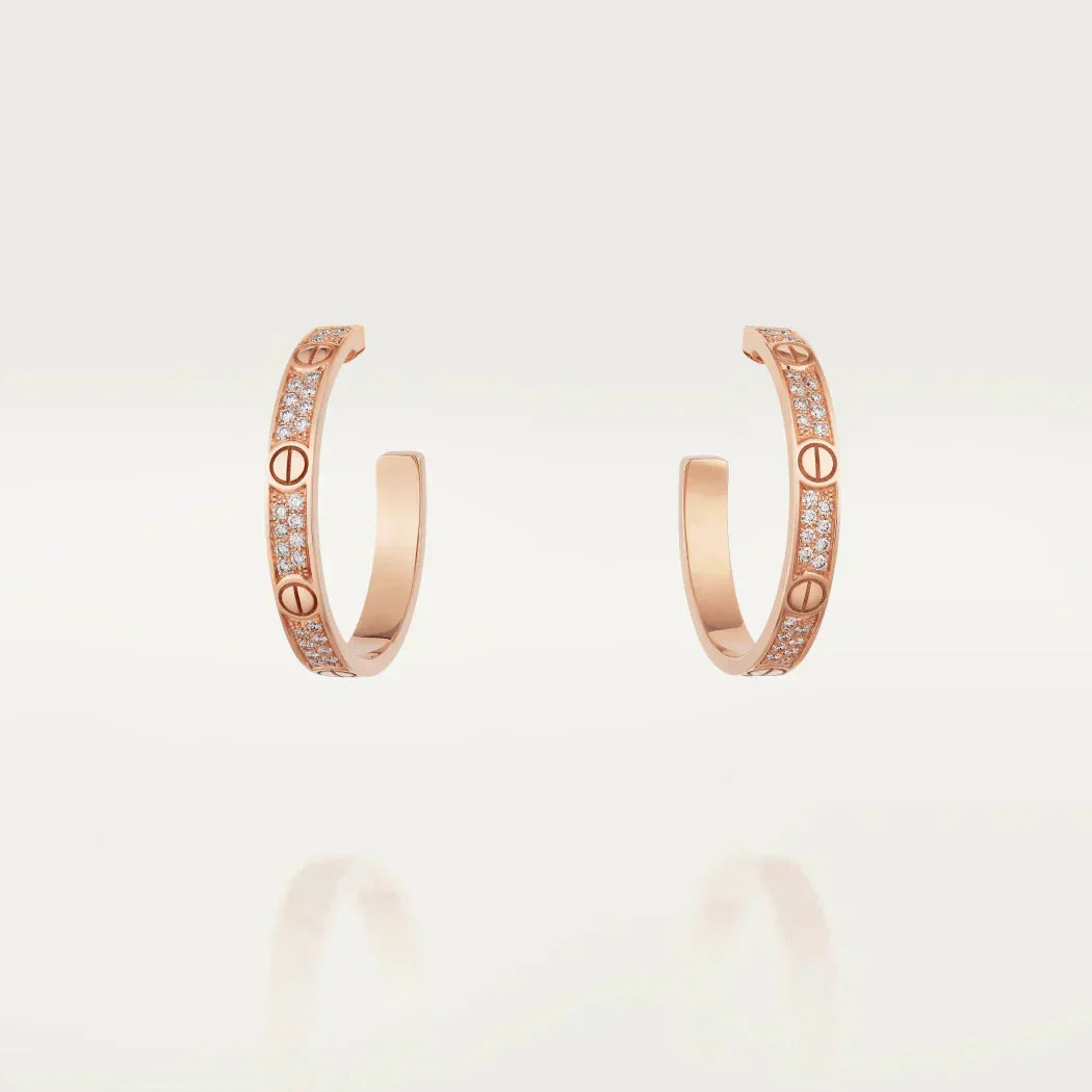 [Glow Muse]LOVE DIAMOND PINK GOLD HOOP EARRINGS