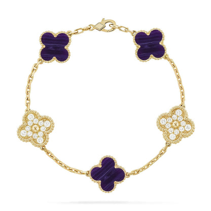 [⭐Glow Muse]CLOVER 5 MOTIF PURPLE STRIPES BRACELET COLLECTION