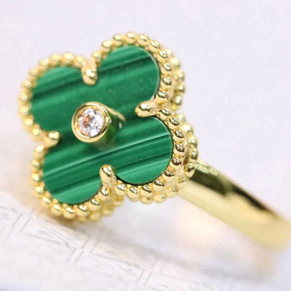 [Glow Muse]CLOVER MALACHITE RING GOLD DIAMOND