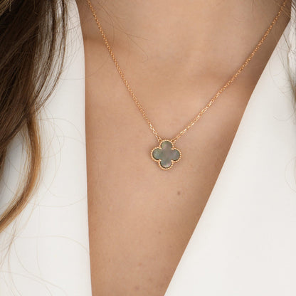 [Glow Muse]CLOVER 15MM  GRAY MOTHER OF PEARL NECKLACE