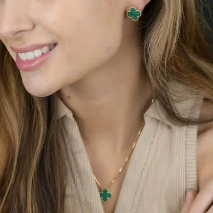 [Glow Muse]CLOVER MINI 9.5MM MALACHITE  EARRINGS