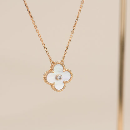 [Glow Muse]CLOVER 15MM DIAMOND WHITE FRITILLARIA NECKLACE