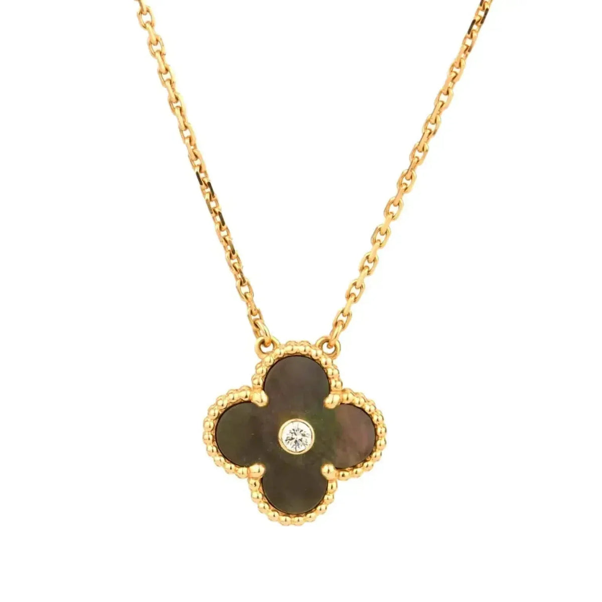 [Glow Muse]CLOVER 15MM DIAMOND AND MOTHER-OF-GREY NECKLACE