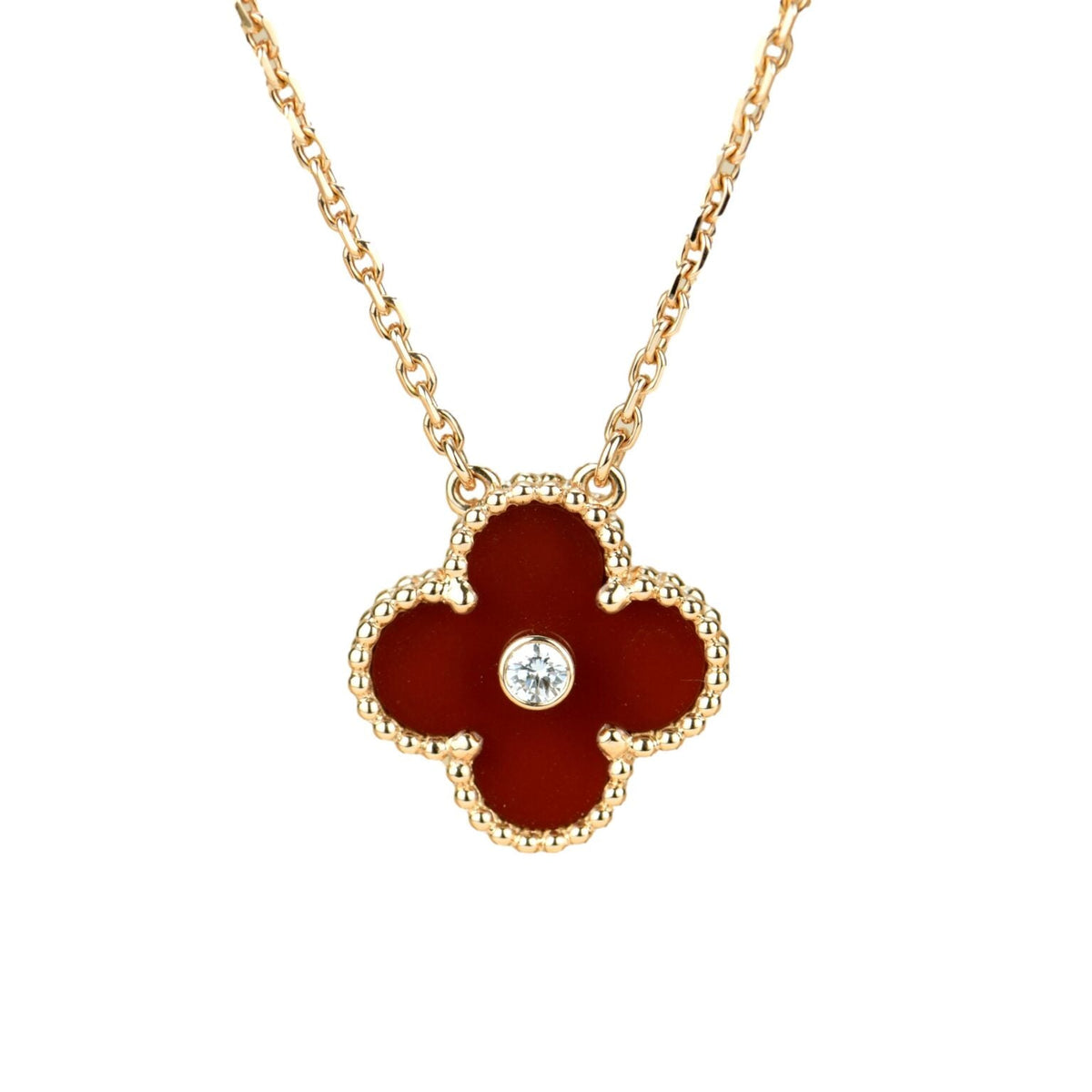 [Glow Muse]CLOVER 15MM DIAMOND CARNELIAN NECKLACE