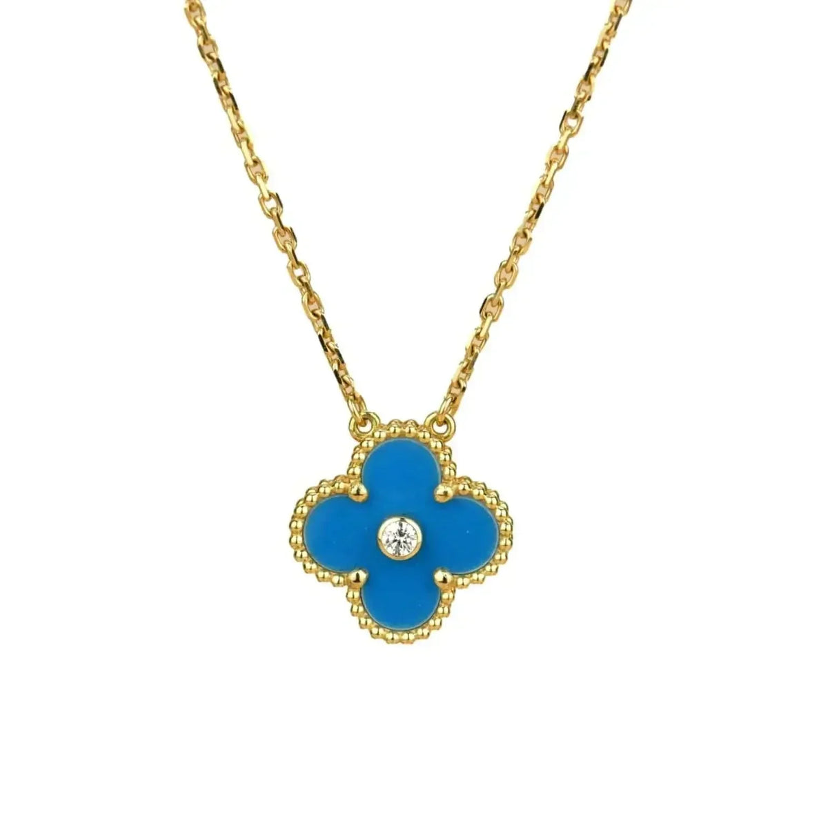 [Glow Muse]CLOVER 15MM DIAMOND AND BLUE AGATE NECKLACE