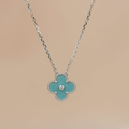 [Glow Muse]CLOVER 15MM DIAMOND SVRES PORCELAIN  NECKLACE SILVER