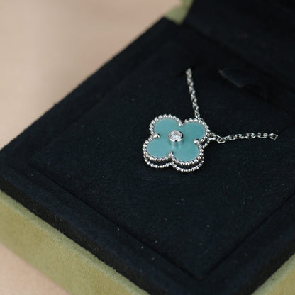 [Glow Muse]CLOVER 15MM DIAMOND SVRES PORCELAIN  NECKLACE SILVER