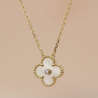 [Glow Muse]CLOVER 15MM DIAMOND GOLD MOTHER OF PEARL NECKLACE