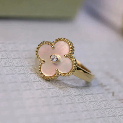 [Glow Muse]CLOVER PINK MOP RING GOLD DIAMOND