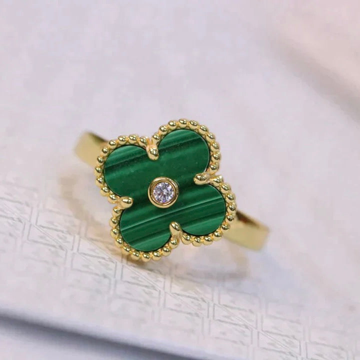 [Glow Muse]CLOVER MALACHITE RING GOLD DIAMOND