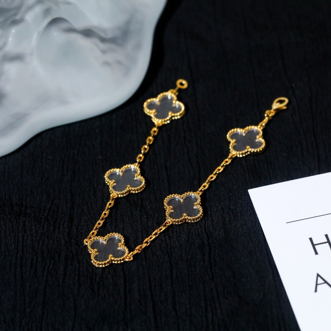 [Glow Muse]CLOVER 5 MOTIF ROCK CRYSTAL BRACELET