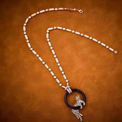 [Glow Muse jewelrys]NEW BLACK CIRCLE PANTHER FULL DIAMOND NECKLACE