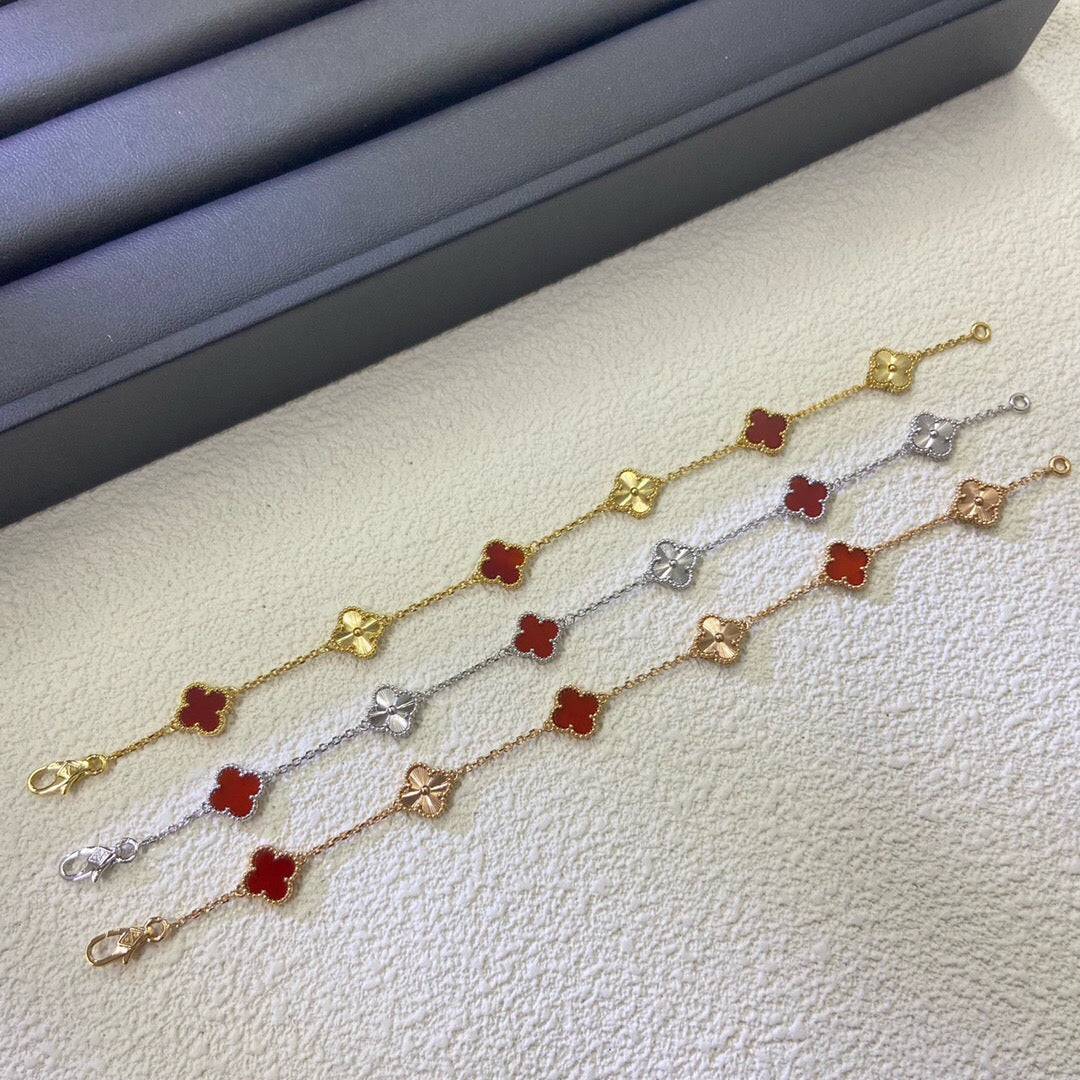 [Glow Muse]CLOVER 6 MOTIF RED AGATE LASER BRACELET