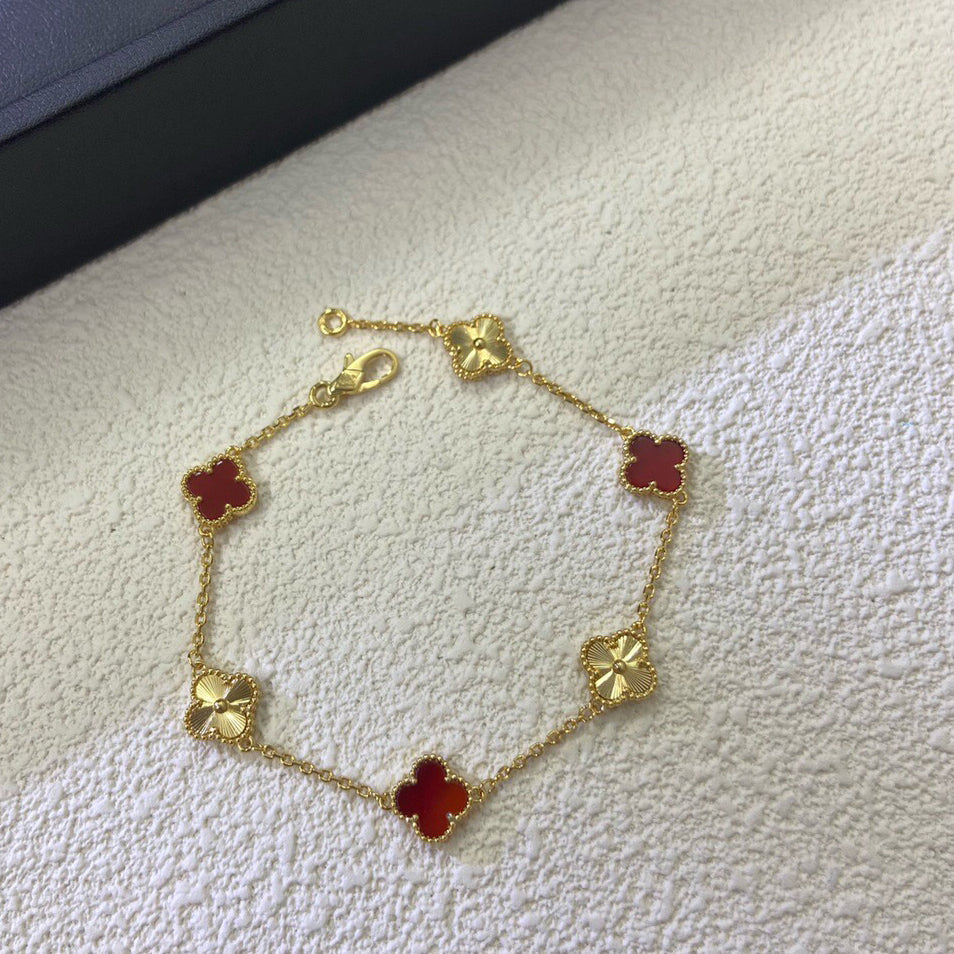 [Glow Muse]CLOVER 6 MOTIF RED AGATE LASER BRACELET