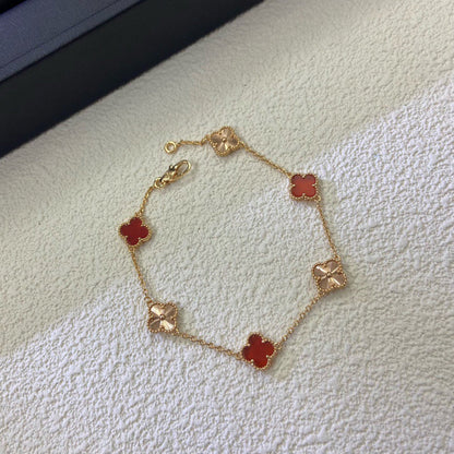 [Glow Muse]CLOVER 6 MOTIF RED AGATE LASER BRACELET