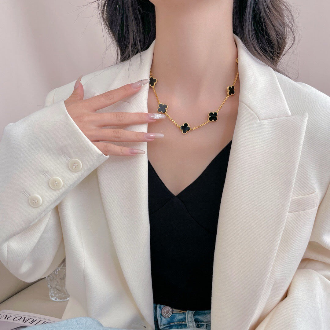 [Glow Muse]CLOVER 10 MOTIFS ONYX NECKLACE