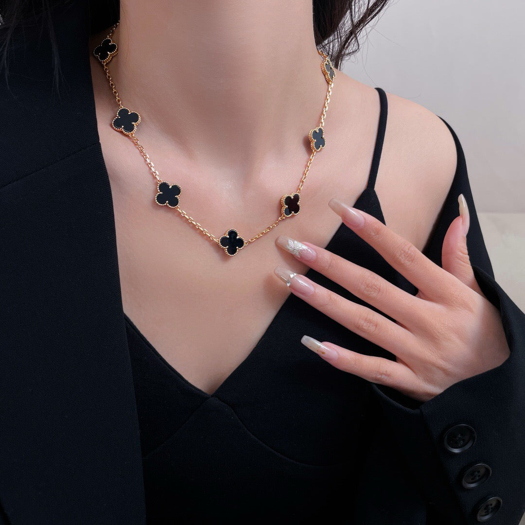 [Glow Muse]CLOVER 10 MOTIFS ONYX NECKLACE