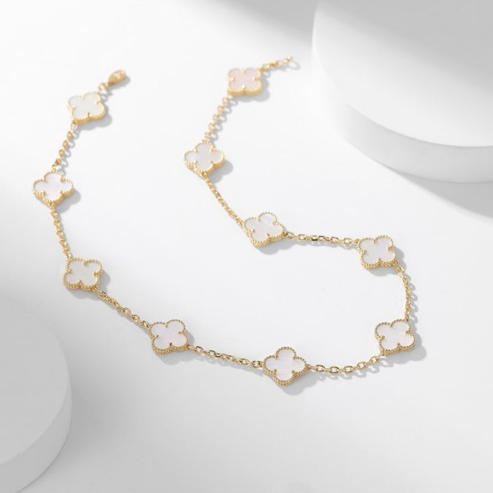 [Glow Muse]CLOVER 10 MOTIFS WHITE MOTHER OF PEARL NECKLACE