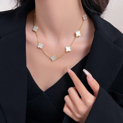 [Glow Muse]CLOVER 10 MOTIFS WHITE MOTHER OF PEARL NECKLACE