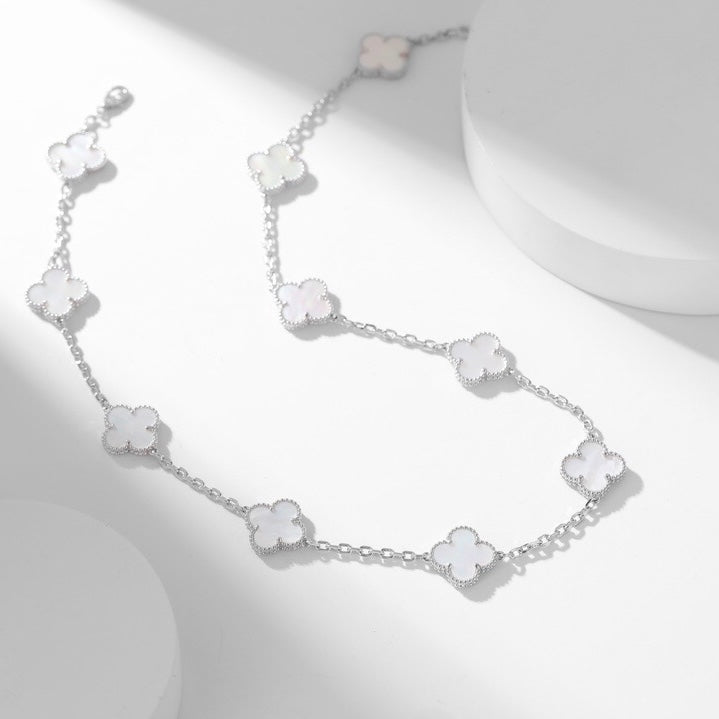 [Glow Muse]CLOVER 10 MOTIFS WHITE MOTHER OF PEARL NECKLACE
