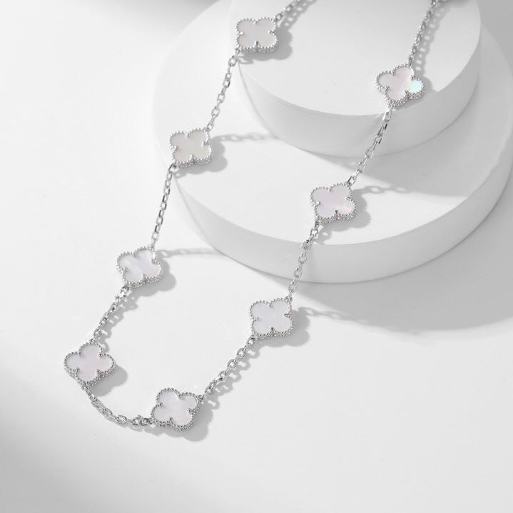 [Glow Muse]CLOVER 10 MOTIFS WHITE MOTHER OF PEARL NECKLACE