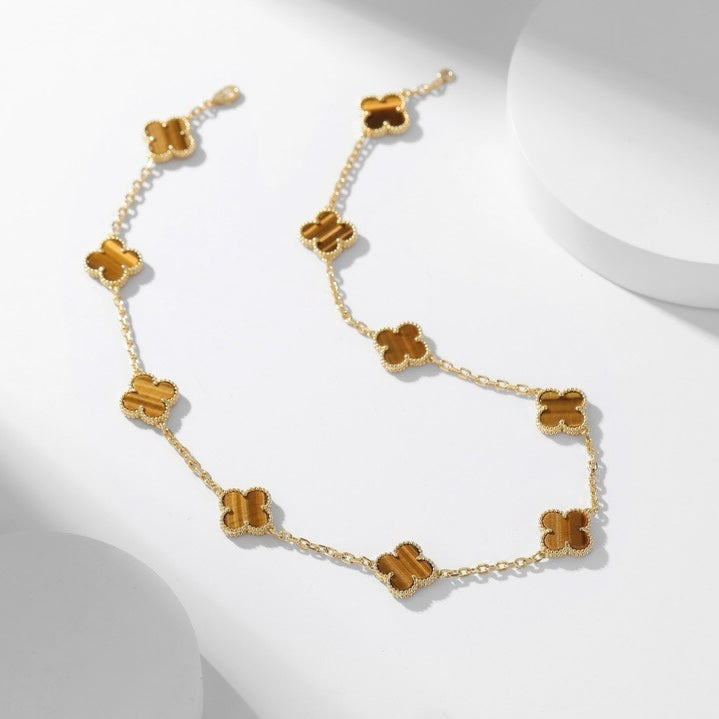 [Glow Muse]CLOVER 10 MOTIFS TIGER EYE NECKLACE
