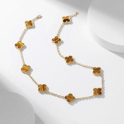 [Glow Muse]CLOVER 10 MOTIFS TIGER EYE NECKLACE
