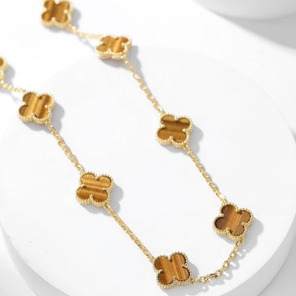[Glow Muse]CLOVER 10 MOTIFS TIGER EYE NECKLACE