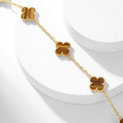 [Glow Muse]CLOVER 10 MOTIFS TIGER EYE NECKLACE