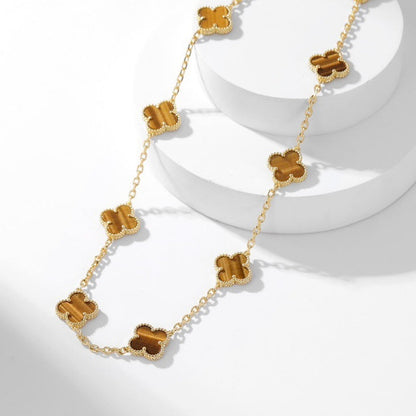[Glow Muse]CLOVER 10 MOTIFS TIGER EYE NECKLACE