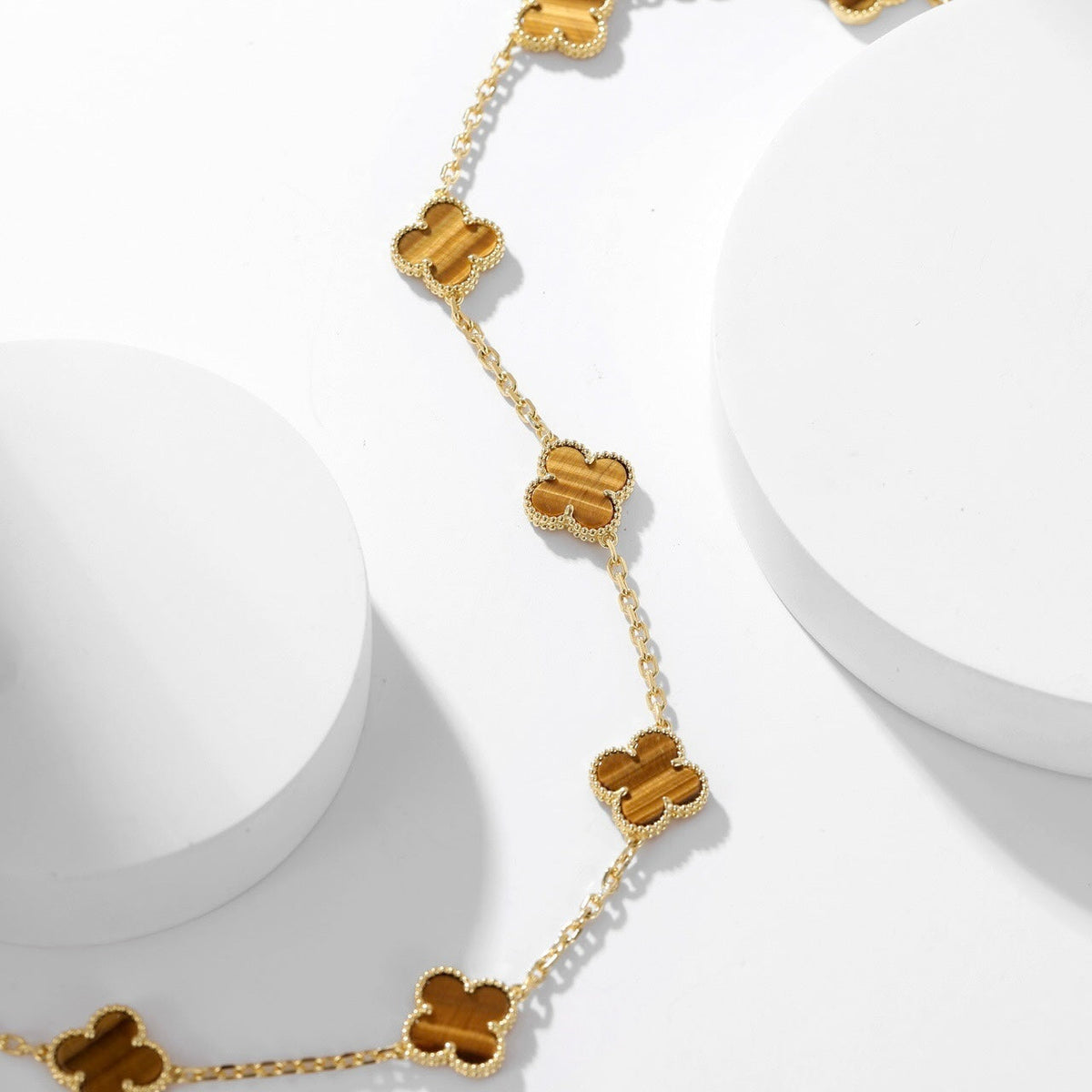 [Glow Muse]CLOVER 10 MOTIFS TIGER EYE NECKLACE